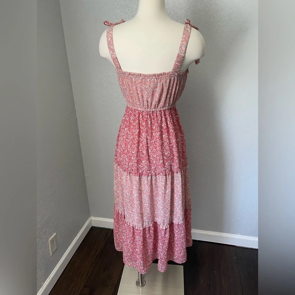 SINCERELY‎ JULES Ditsy Floral Print Dress Sundress Midi Tie Straps Pink Size S - Picture 3 of 6
